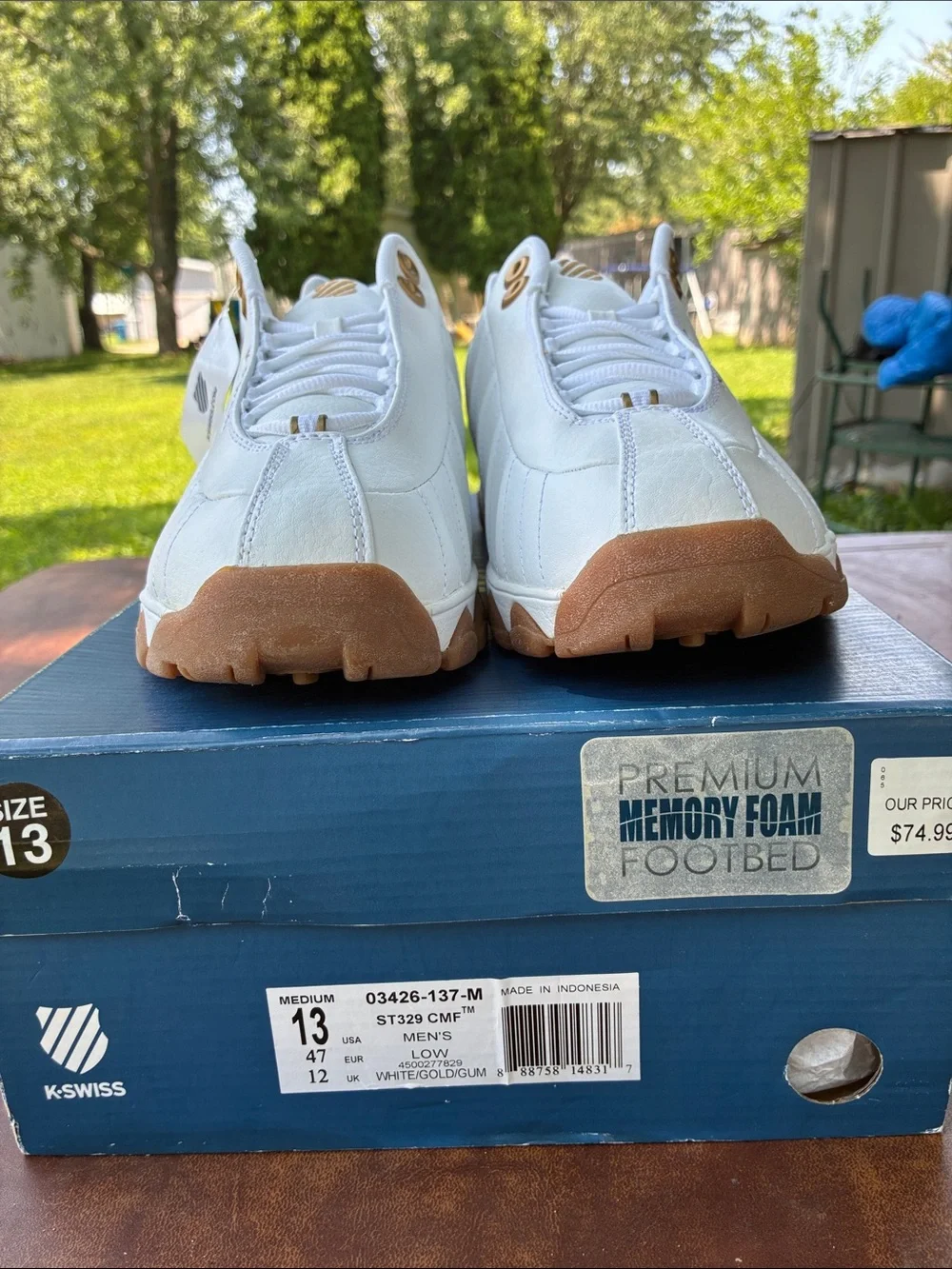 K-Swiss White and Tan Athletic Sneakers
